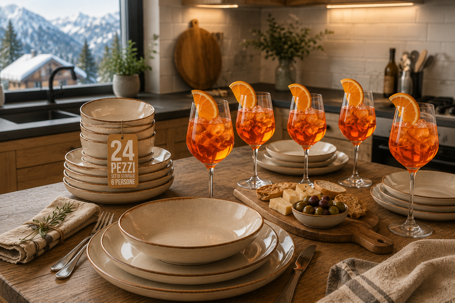 Set di Piatti in Ceramica per 6 Persone Rustic 24 Pezzi